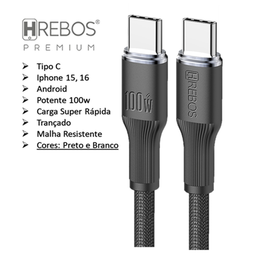 Cabo Trançado Tipo C 100W Android iPhone 15 16 Pro Max Notebook Tablet Carga Rápida Turbo 1m 2m 3m