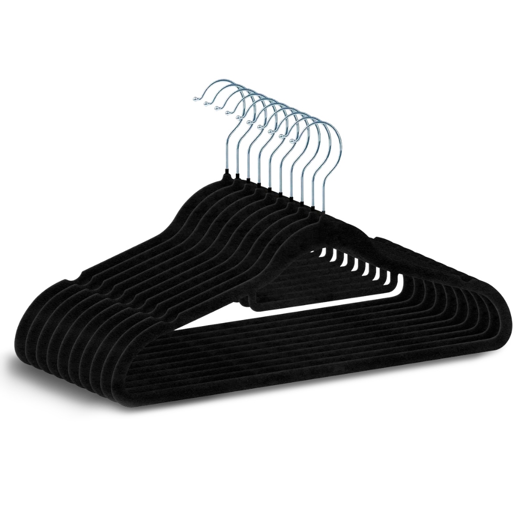 Kit 30 Cabides Slim de Veludo Antideslizante – Gancho Giratório – Para Roupas Pesadas e Delicadas
