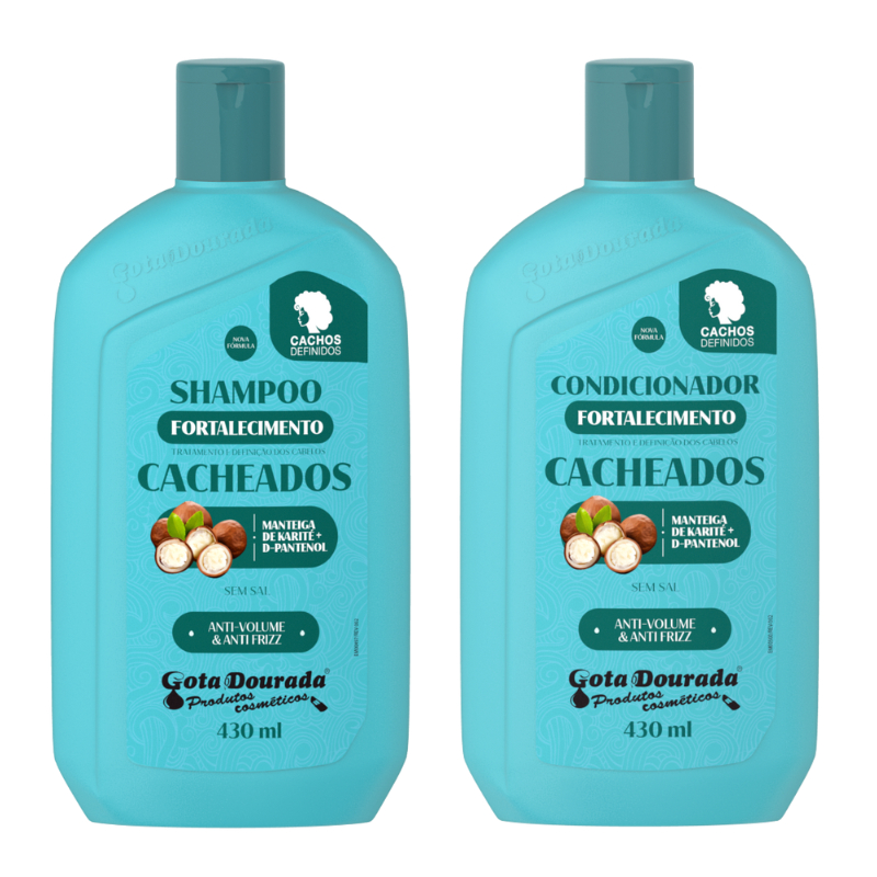Shampoo e Condicionador Cacheados Gota Dourada - Embalagem Econômica de 430ml cada em Oferta na Shopee