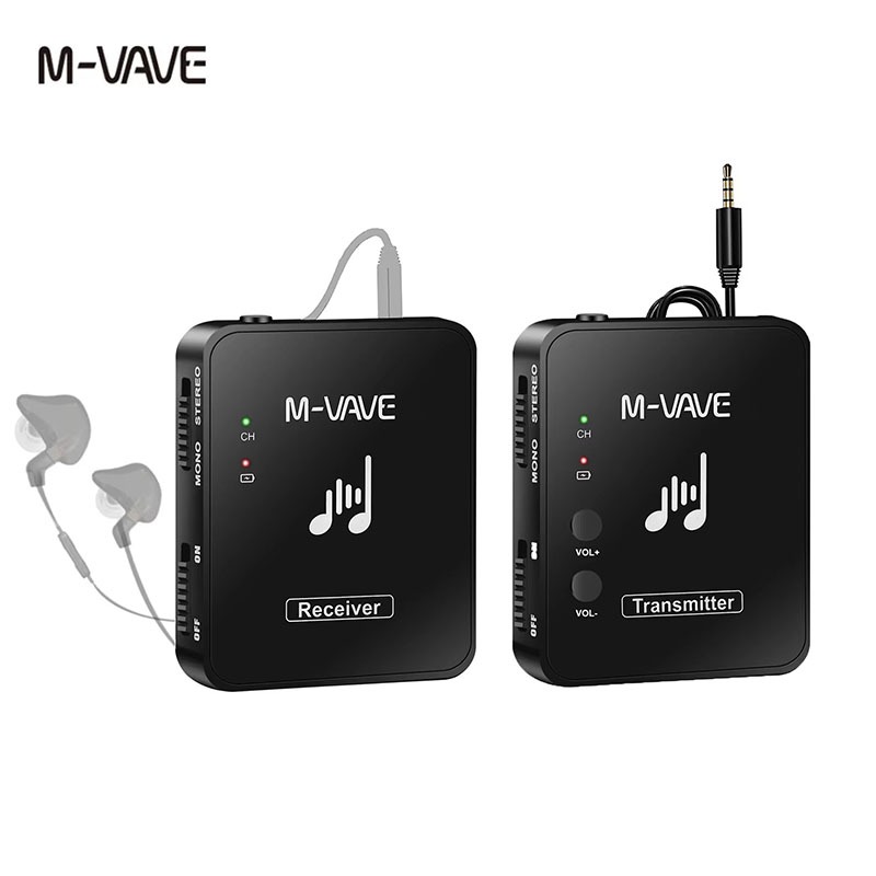 M-VAVE WP-10 Sistema de transmissão de auscultadores sem fios para monitor de 2,4 GHz Transmissor e recetor