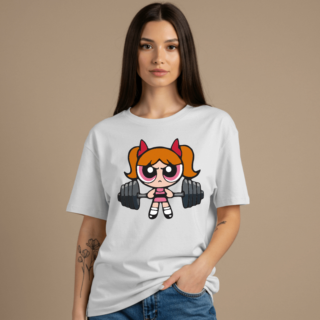 Camiseta Florzinha Academia Feminina Oversized Desenho Estilizado Geek Cartoon