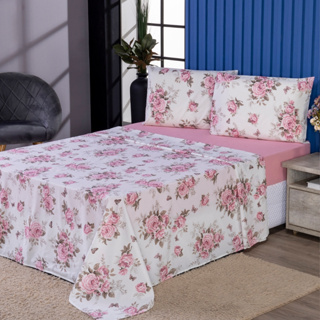 Jogo De Cama Lençol Casal 4 Peças Percal 100% Algodão em Oferta na Shopee