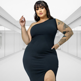 Vestido Midi Plus Size Ombro Só Tubinho Com Fenda Anarruga Modelador Mula Manca Canelado Liso em Oferta na Shopee