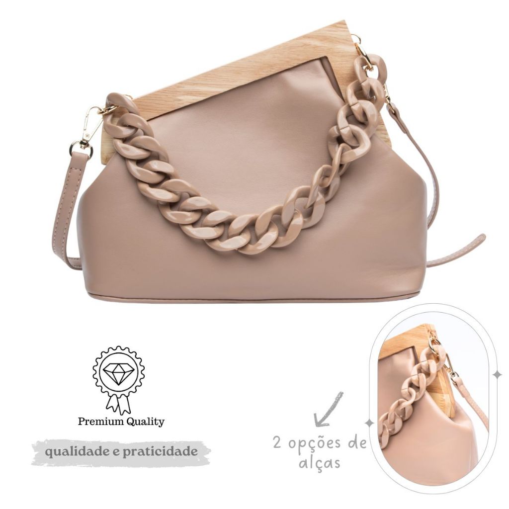 Bolsa madeira e alça corrente em Oferta na Shopee