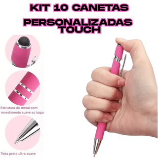 Kit 10 Canetas Personalizada Touch Logo Metal Nome a Laser