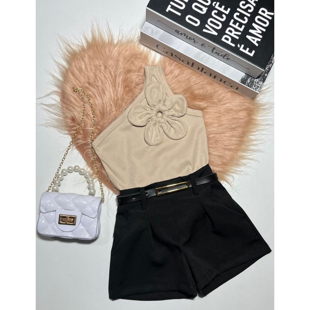 Conjunto Infantil e Juvenil Blusa Flor Short Alfaiataria Luxo Blogueirinha em Oferta na Shopee