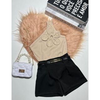 Conjunto Infantil e Juvenil Blusa Flor Short Alfaiataria Luxo Blogueirinha em Oferta na Shopee