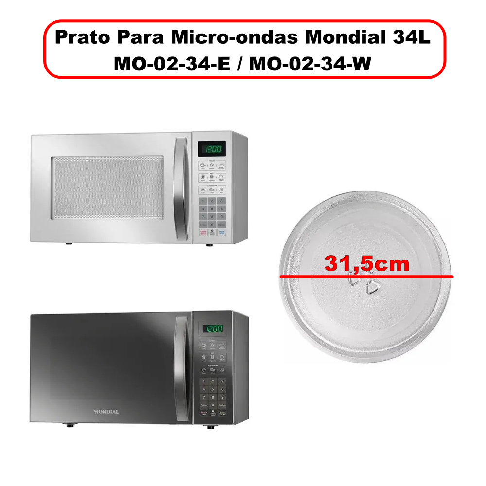 Prato Micro-ondas Mondial 34L Vidro Temperado MO-02-34-W / MO-02-34-E