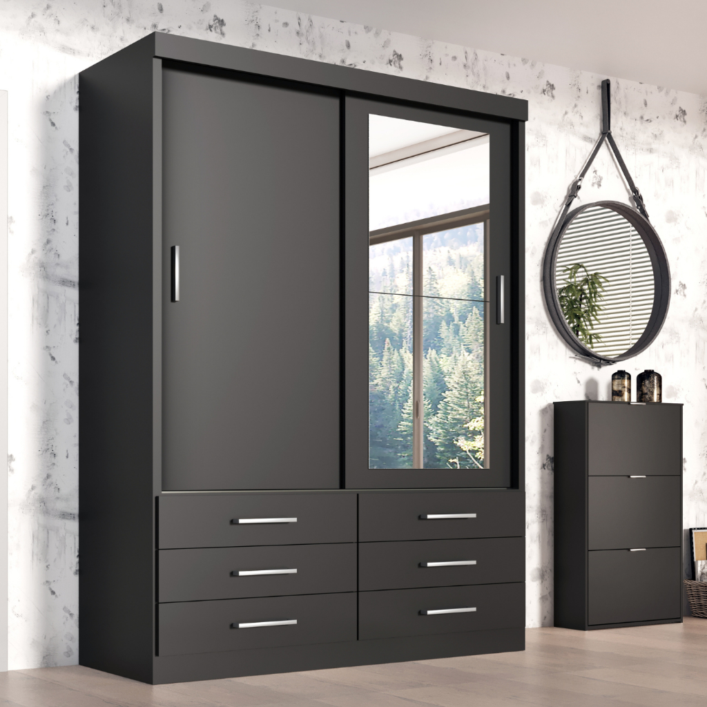 Guarda Roupa Solteiro Capri 2 Portas 6 Gav C/ Espelho