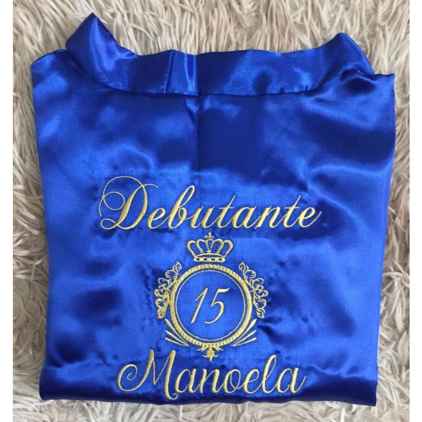3 Robie Hobby Robem Robe de Cetim Bordado com Nome Debutante Brasão Padrão Promoção Presente