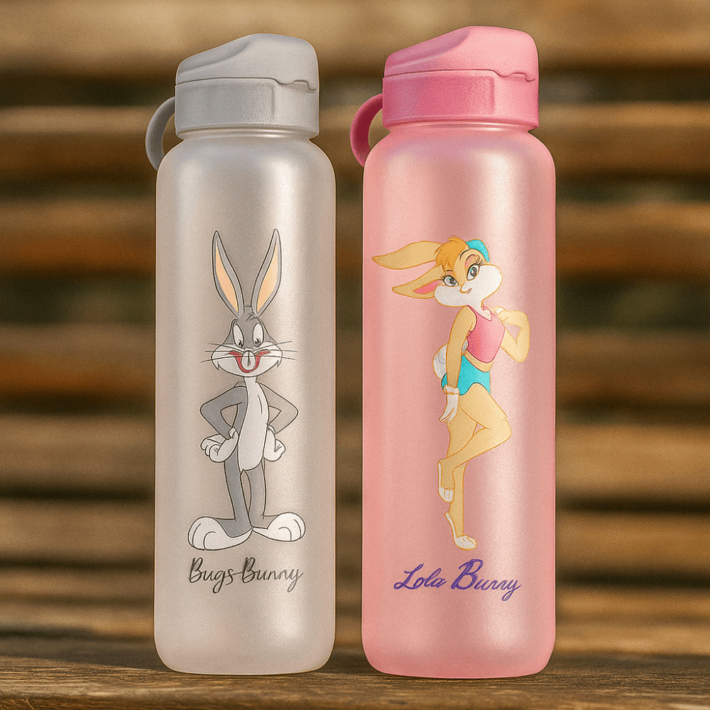 Garrafinhas De Água Squeeze Resistente 1L Looney Tunes Escritório Academia Tampa Emborrachada