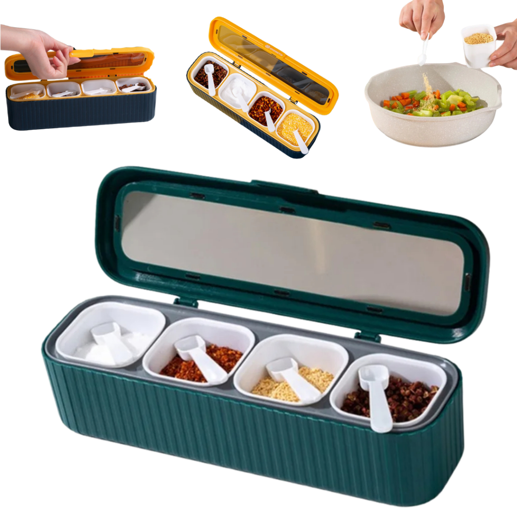 Porta Condimentos Temperos 4 Divisorias Porta Temperos e Condimentos Colher Porta Tempero Grande — R$ 22,90 em Shopee, 33% OFF
