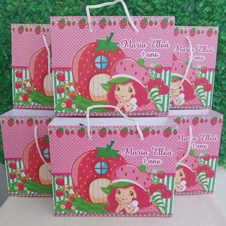 SACOLA MORANGUINHO ( PEGUE E MONTE ) lembrancinha de festa moranguinho personalizados de aniversario