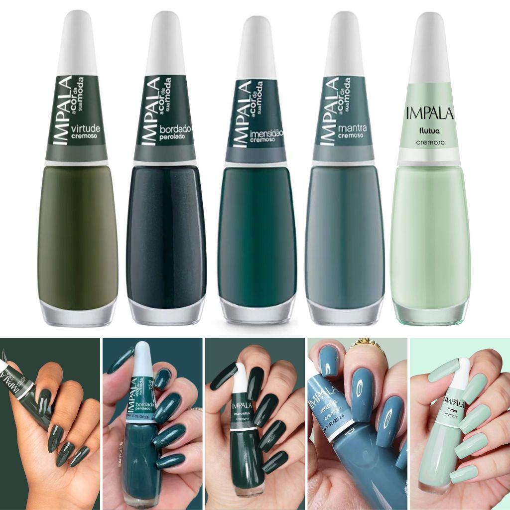 Kit 5 Esmaltes Impala Tons de Verde