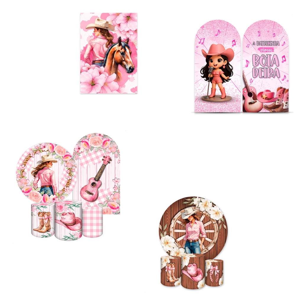 Capas para Painéis de Festa Sublimados Diversos Modelos Tema Boiadeira, Cavalos Country Meninas em Oferta na Shopee