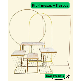 Kit 4 Mesas Teia Pegue e Monte Festa  + Arco Redondo Romano Retangular Desmontável Aniversário Promoção em Oferta na Shopee