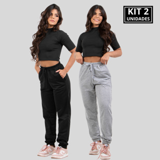 KIT 2 Calças Moletinho Feminina Jogger Bolso Academia Básico Casual em Oferta na Shopee