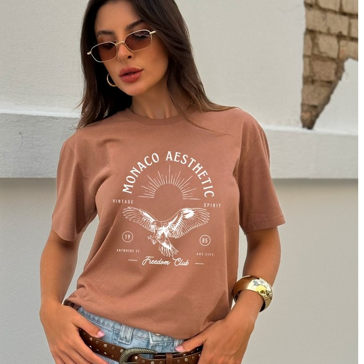 Camiseta Feminina Marrom Claro Águia Monaco