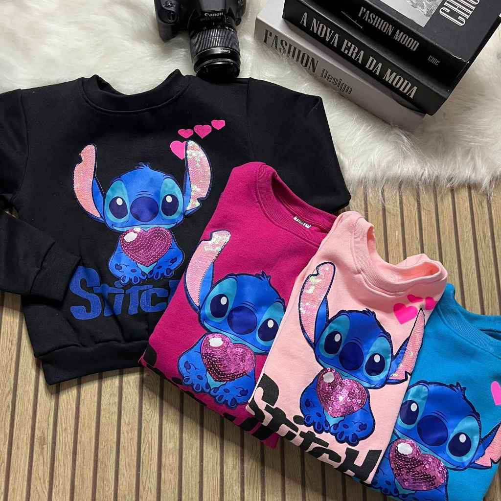 Blusa Moletom Stitch com Led a prova D´água Infantil