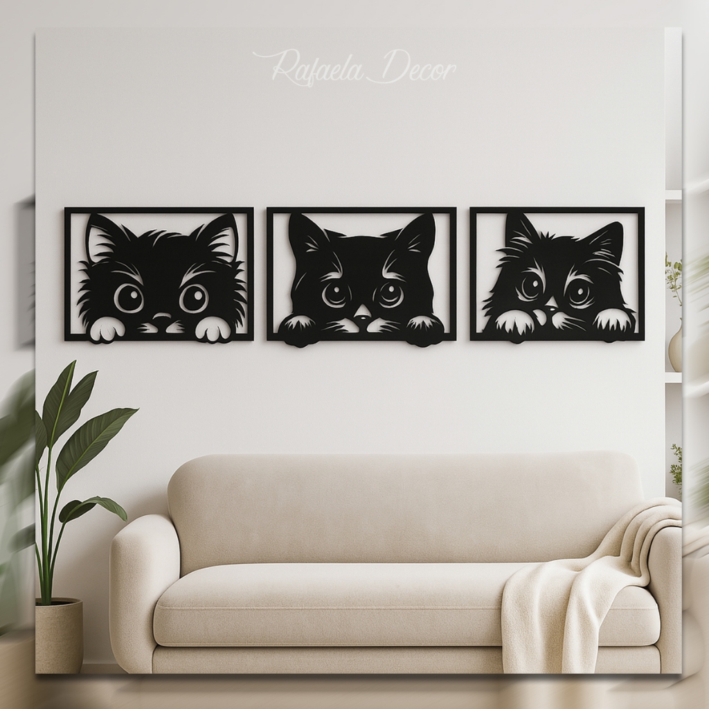 Kit 3 Quadros Gatinhos MDF Cru Silhueta Decorativa Para Quarto em Oferta na Shopee