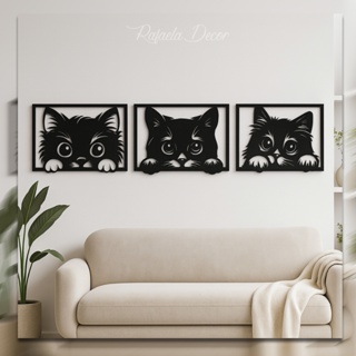 Kit 3 Quadros Gatinhos MDF Cru Silhueta Decorativa Para Quarto em Oferta na Shopee