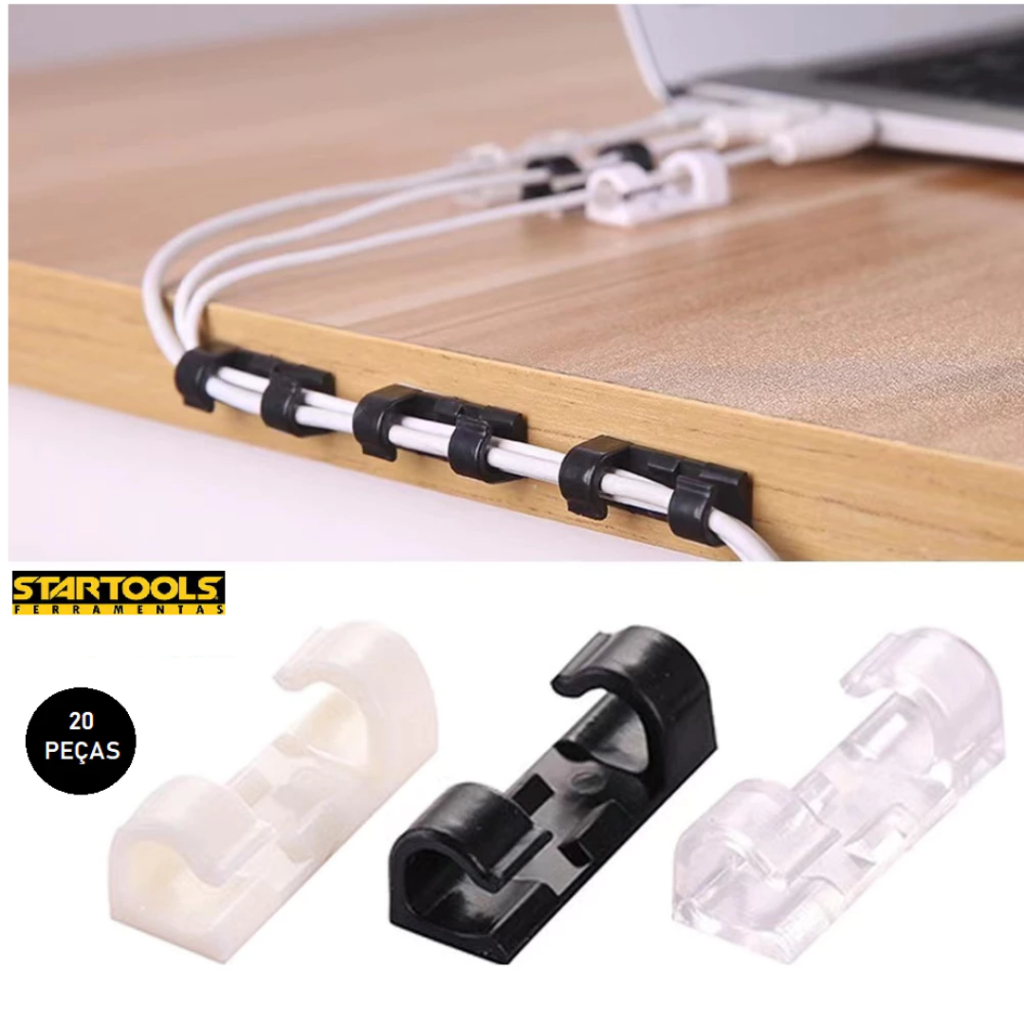 Kit 20 Clips Organizador Fixador Adesivo de Cabo Fios Parede