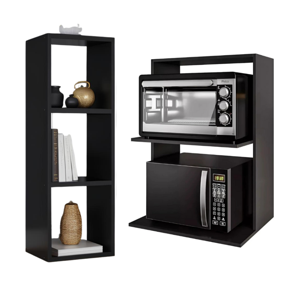 Nicho Armario de Cozinha Suporte De Parede Para Microondas E Forno Air Fryer Mdf Madeira N...