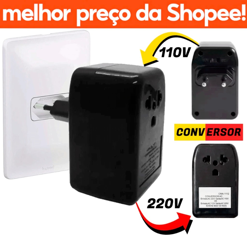Conversor Transformador De Energia Voltagem Bivolt 110V Para 220V em Oferta na Shopee