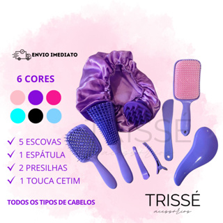 Kit 05 Escova Raquete Flex Escova Mágica e Polvo Massageador de Silicone Touca de Cetim Beauty Flash em Oferta na Shopee
