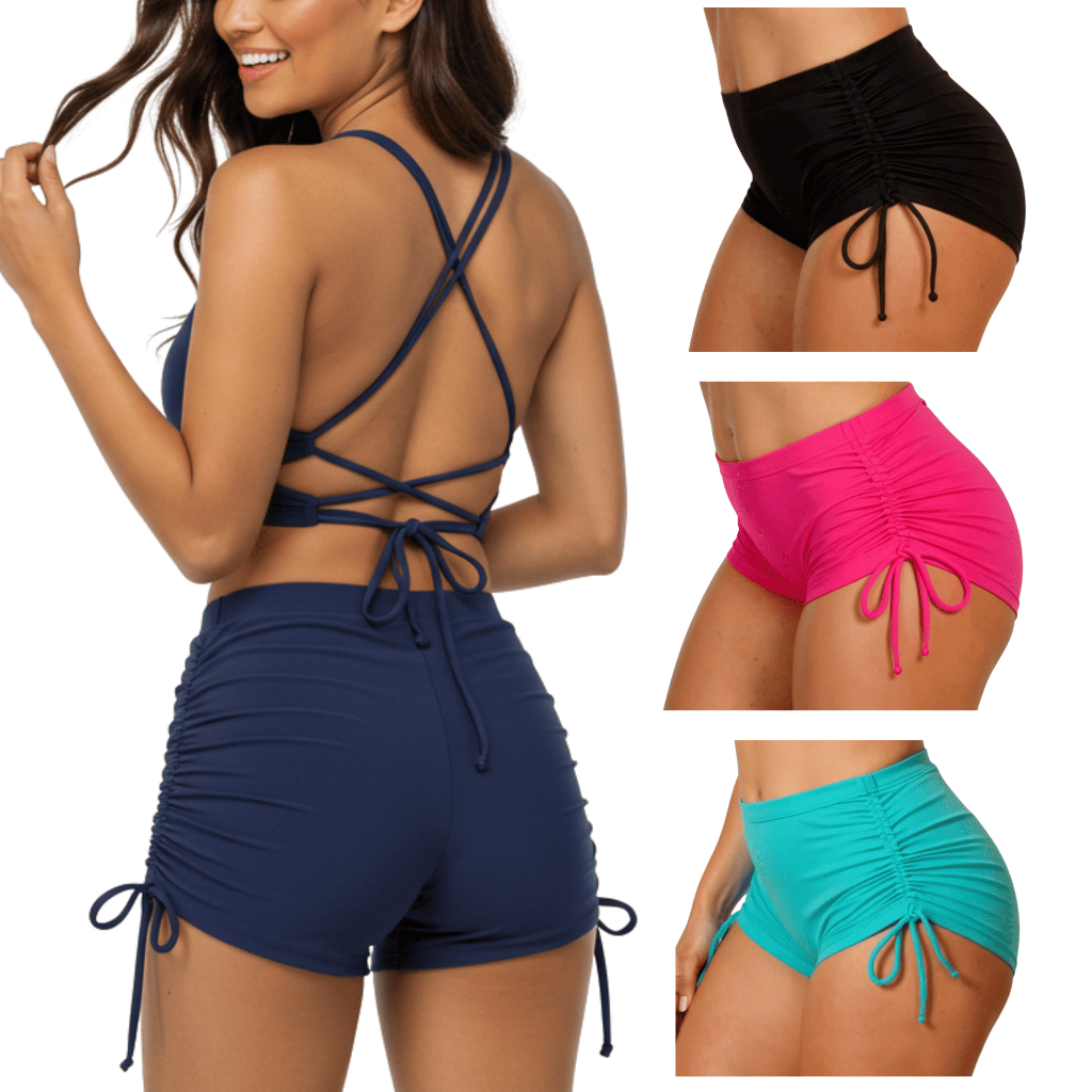Biquini Short Suquini Shortinho Cordinha Calcinha Feminino Regulável Moda Praia Verão Confortável Suplex