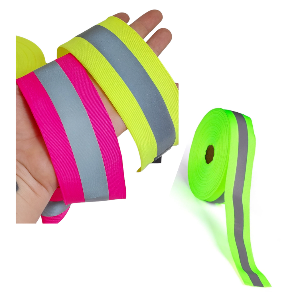Fita De Gorgurão Com Faixa Refletiva Verde 50mm - 10 Metros Para Roupas e Uniformes em Oferta na Shopee