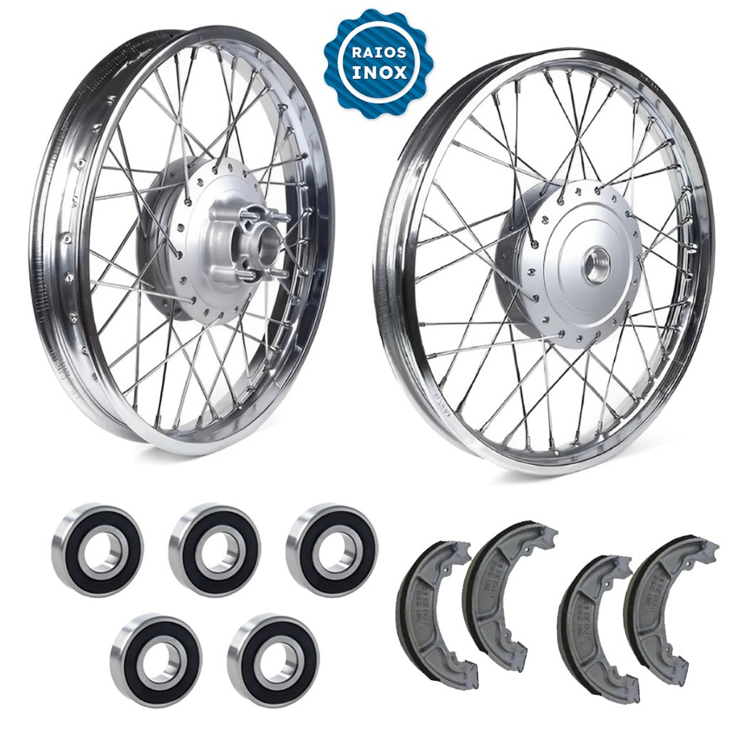 Imagem Par Aro Roda Raio Inox Cg Fan 125 09 até 18 Lonas+Rolamentos