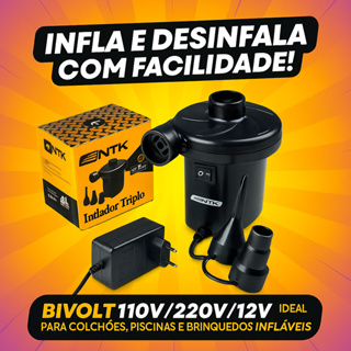 Inflador Elétrico Triplo Bivolt - Portátil e Compacto Para Colchões, Piscinas e Brinquedos Infláveis em Oferta na Shopee