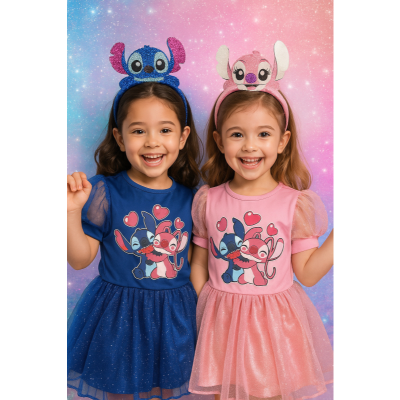 FANTASIA INFANTIL VESTIDO STITCH E ANGEL MENINAS ANIVERÁRIOS FESTAS CARNAVAL