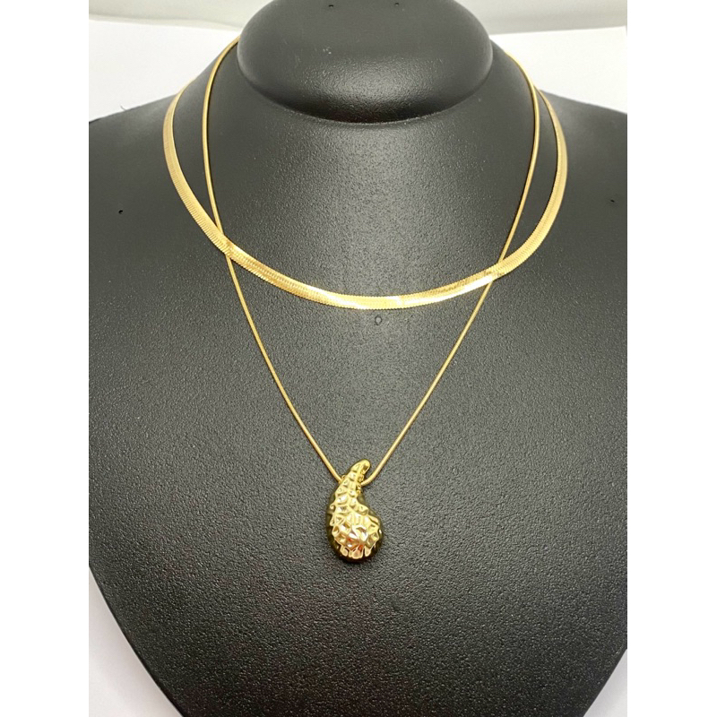 Choker Corrente Colar  Gota Feminino Martelado + Colar Rabo de Rato  Dourado e Prata Banhado 18k