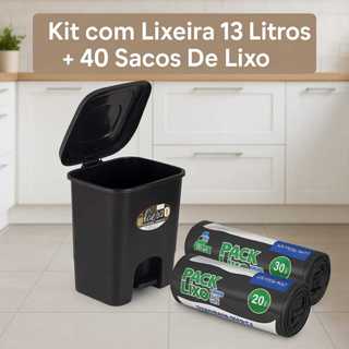 40 Sacos Pack Lixo Cozinha Banheiro 30 Litros  + 1 Lixeira Com Tampa E Pedal Preta Organização E Limpeza em Oferta na Shopee