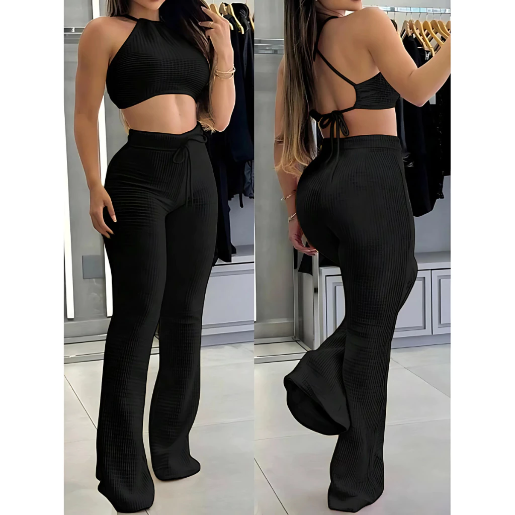 Conjunto Feminino Inverno Calça Flare e Top Forrado Frente Única com Bojo Malibu