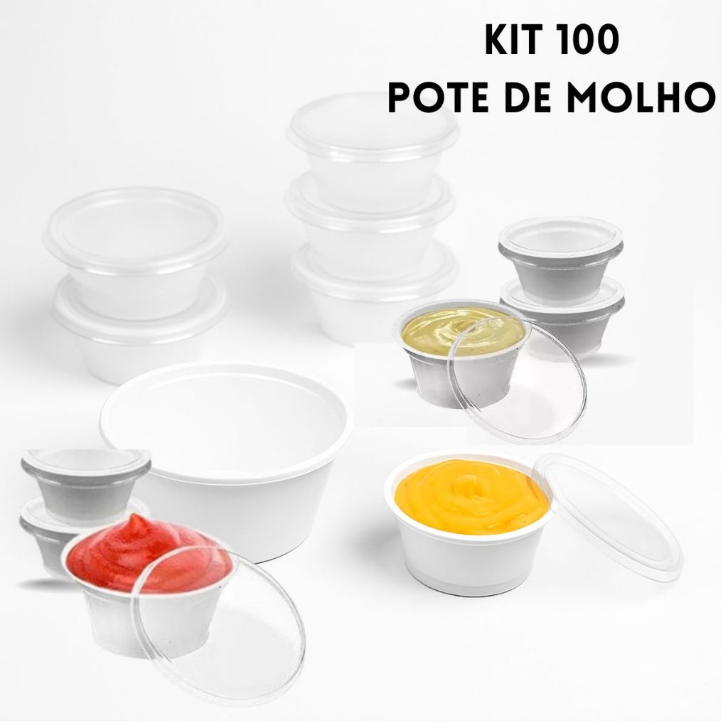 Kit 100un Pote Molho Com Tampa Galvanotek Para Delivery 30ml Não Vaza Resistente Potinho