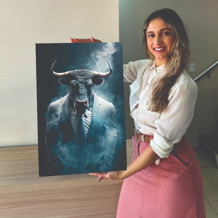 Quadro Decorativo 1 Peça Touro De Terno Chifre Animal Fumaça