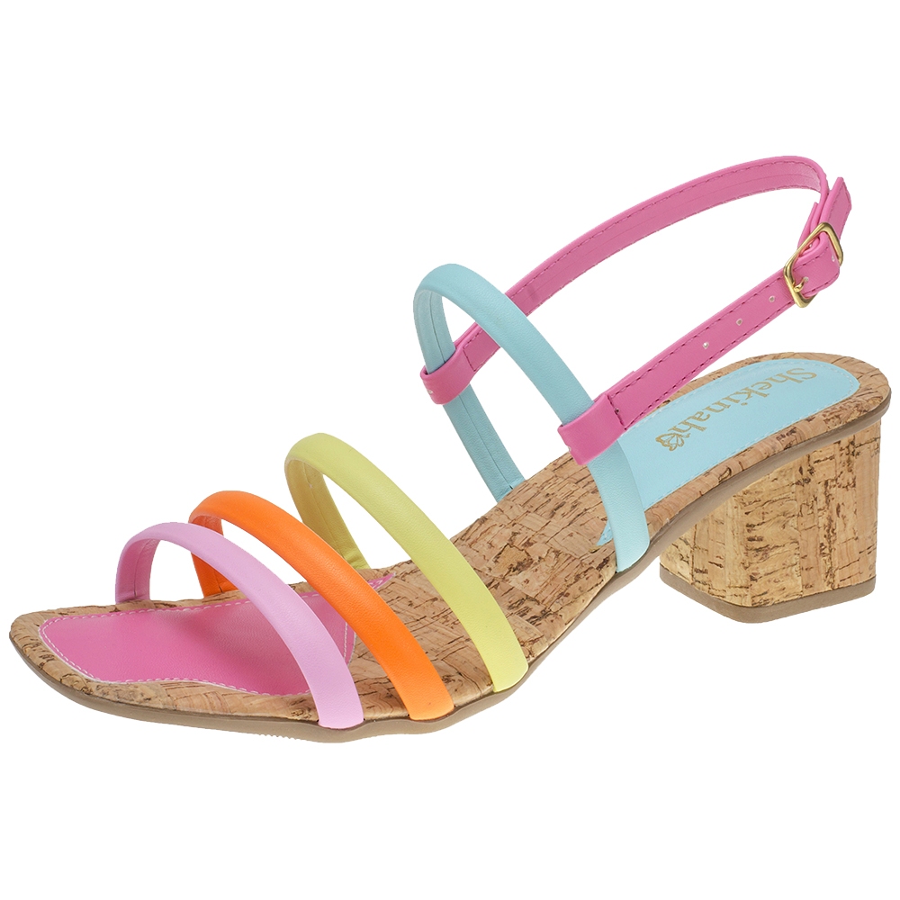Sandália Feminina Tamanco Salto Baixo Quadrado Multicolorida Shekinah Colorida Tendencia Blogueira - Women Shoes