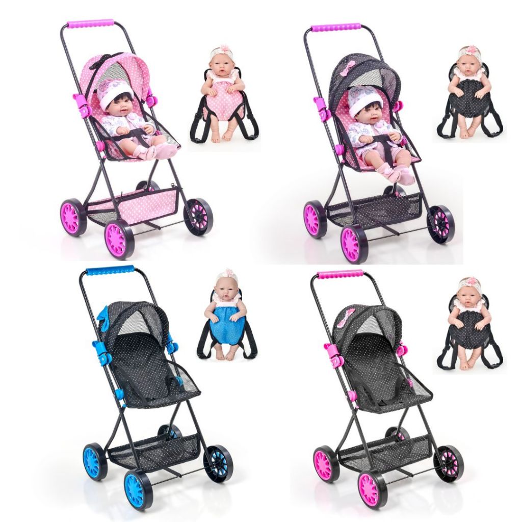 Carrinho de Boneca Baby Sag Luxo Infaltil com Canguru Lindo Estiloso