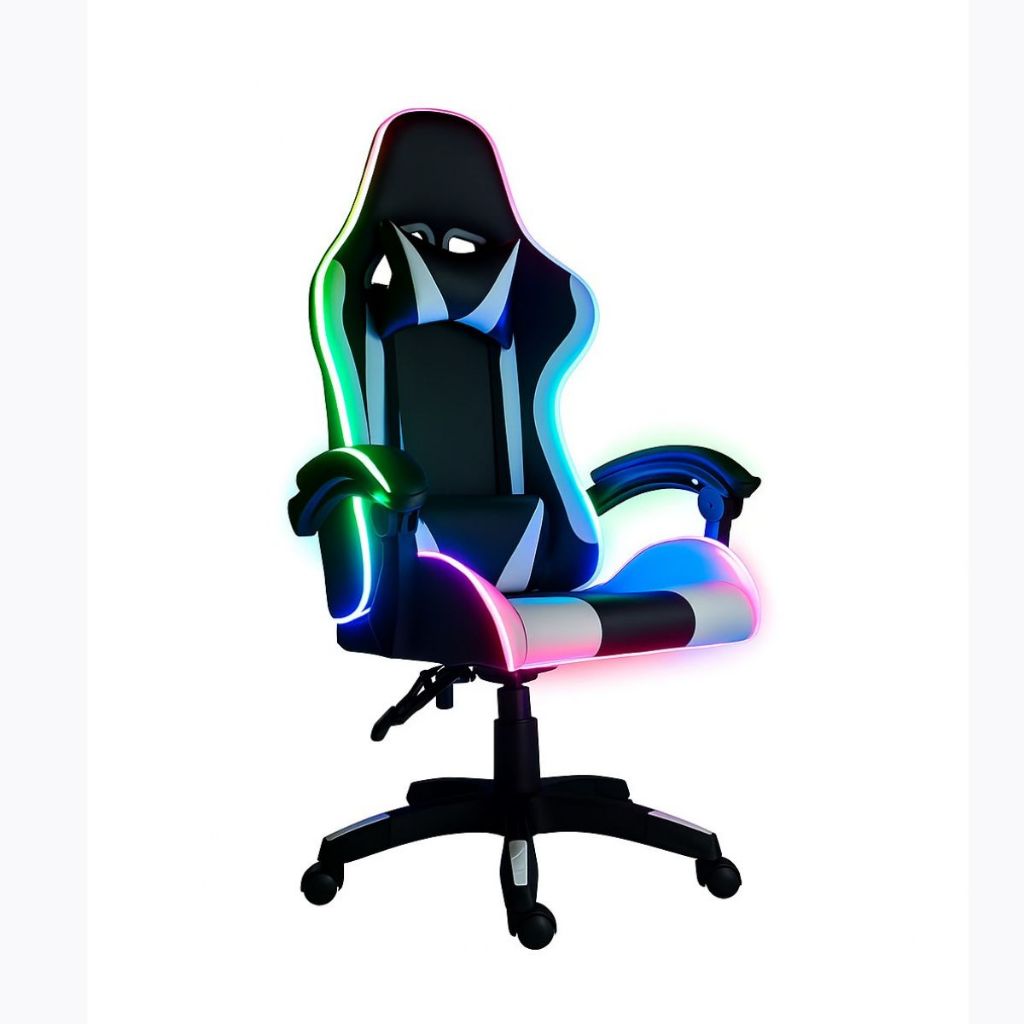 Cadeira Gamer Giratória Reclinável Estofado RGB Branca Com Leds Ergonômica Envio Imediato