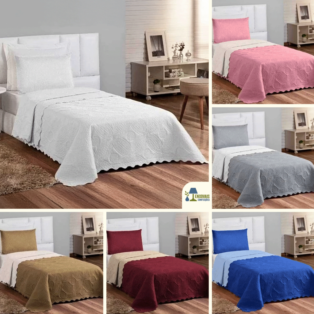 Kit Cobre Leito Colcha Solteiro Liso 1,60x2,40m Dupla Face em Oferta na Shopee