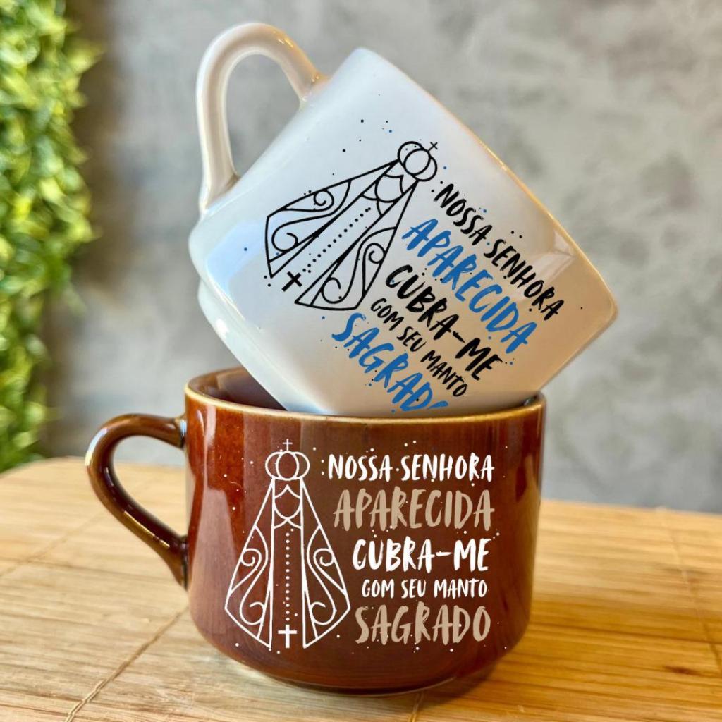caneca xicara de nossa senhora aparecida porcelana louça presente religioso lembrança em Oferta na Shopee
