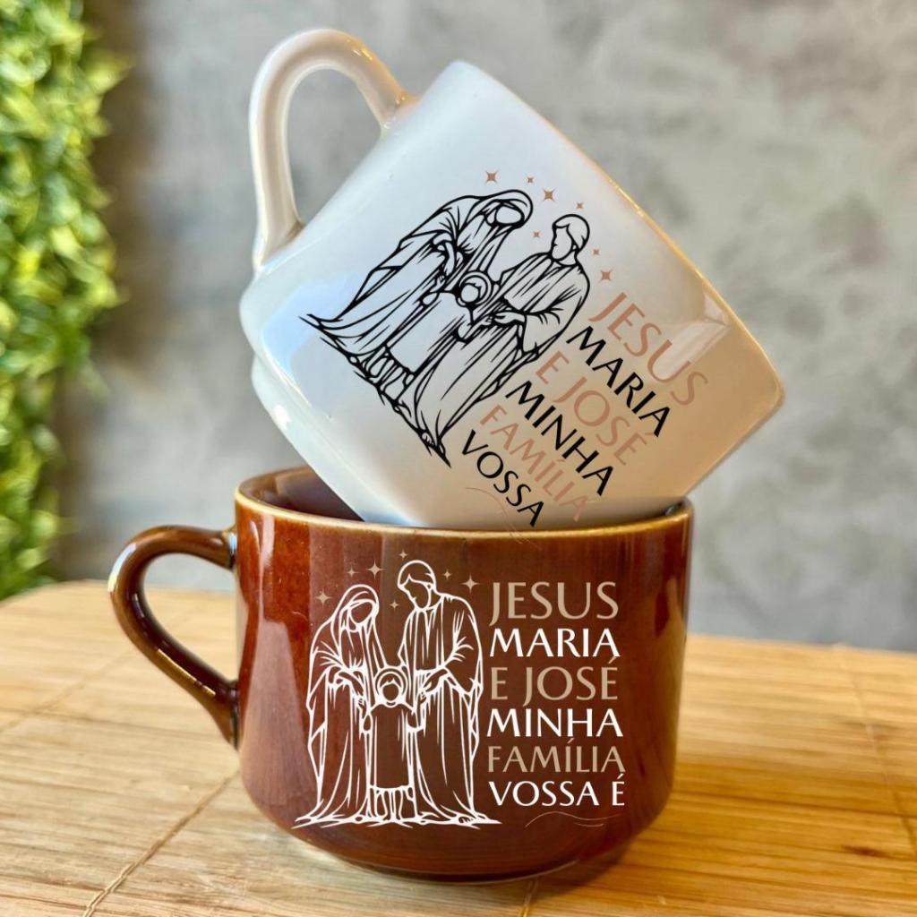 caneca xicara da Sagrada Familia porcelana louça leve e resistente presente lembrança em Oferta na Shopee