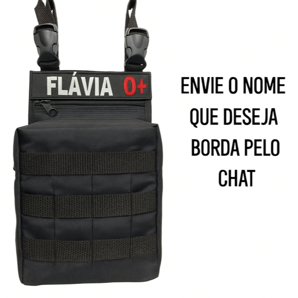Kit - Pochete Bornal Preto de Perna com Tarjeta Bordada Personalizada