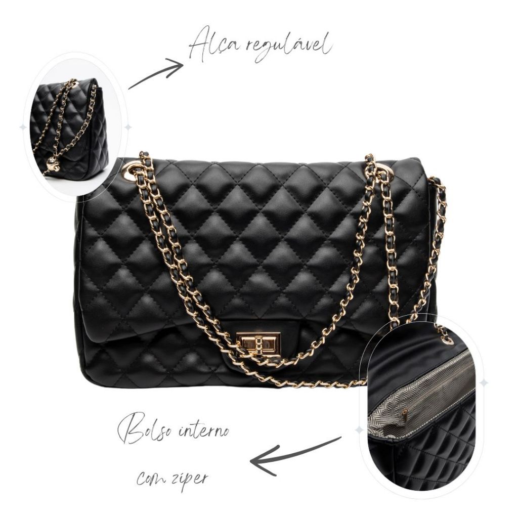 Bolsa Grande blogueira Matelassê com Alça de Corrente Ajustável em Oferta na Shopee