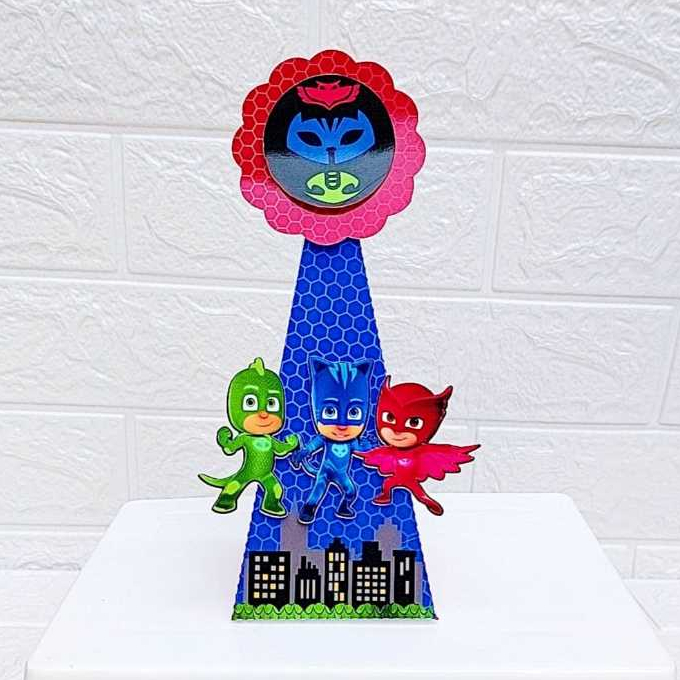 Caixas Pirâmide Personalizadas 3D PJ Masks – Heróis de Pijama - Lembrancinha Festa Infantil - Aniversário
