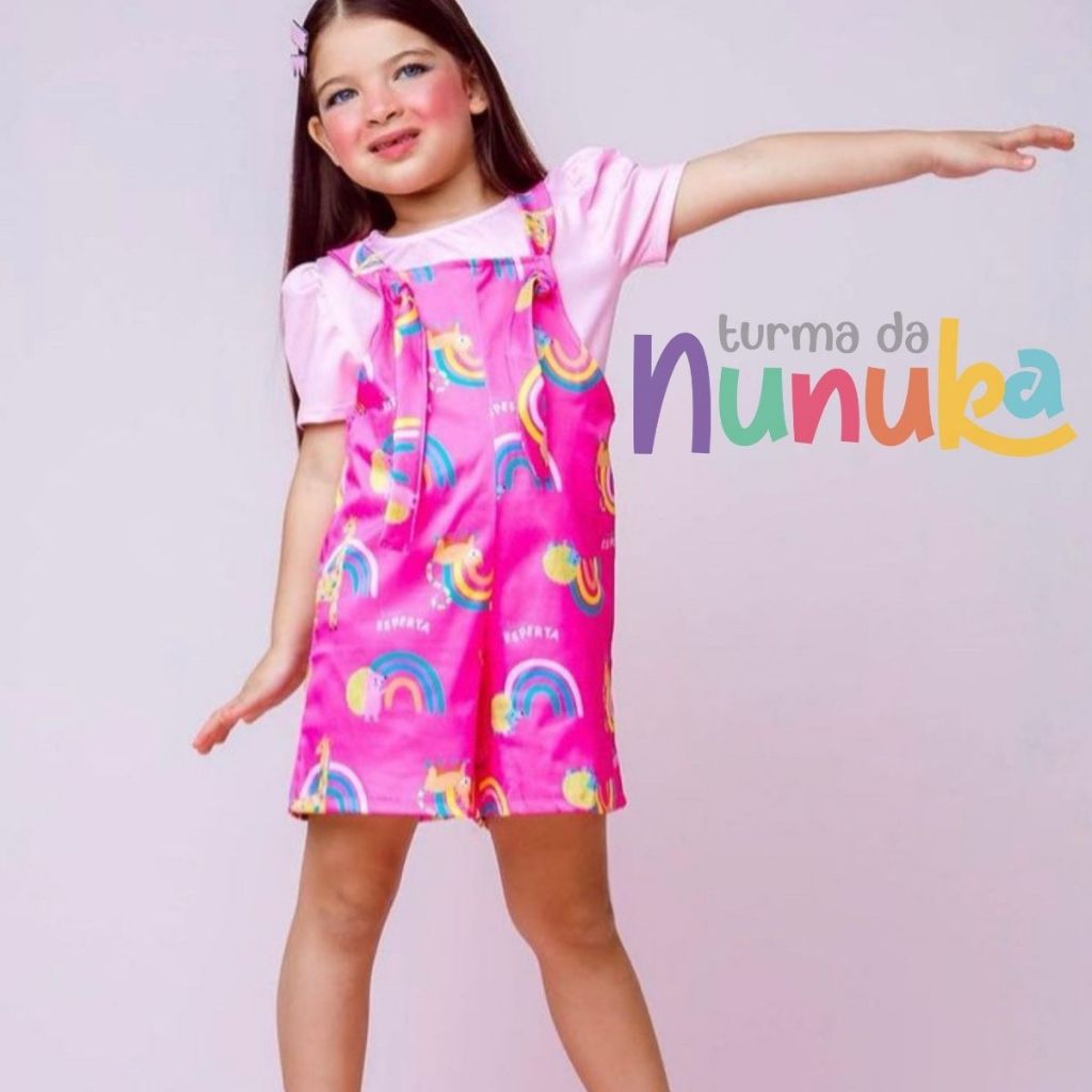 JARDINEIRA MACAQUINHO BLUSINHA LISA MENINA INFANTIL ESTAMPADO PREMIUM