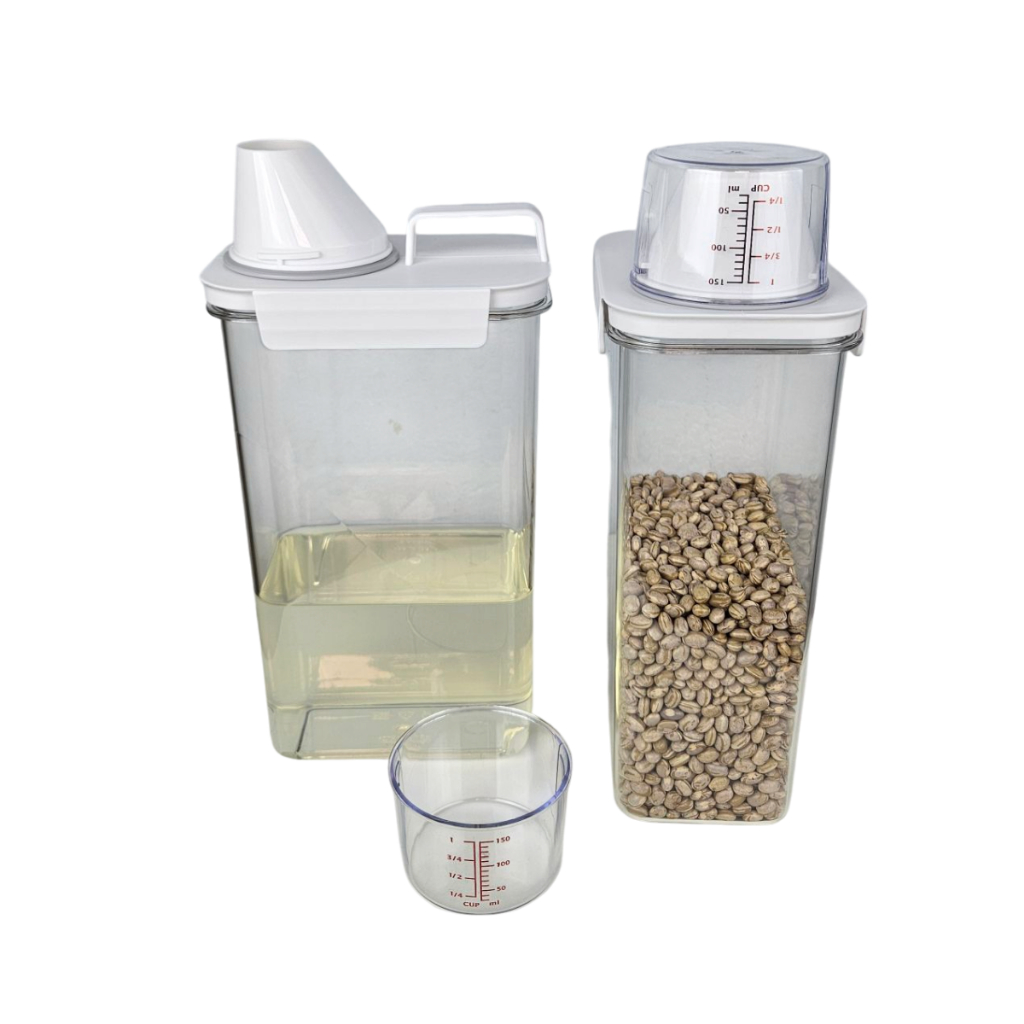 Dispenser Hermético com Medidor De Grãos Arroz Cereais e Detergente e Pó 2300ml Kit 2